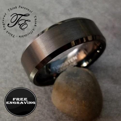 Personalized Men's Promise Ring - Matte Black Beveled Real Tungsten