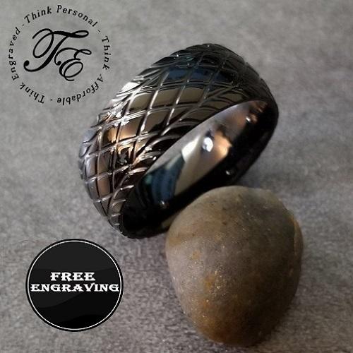 Personalized Men's Promise Ring - Racing Tire Tracks Stainless Steel
