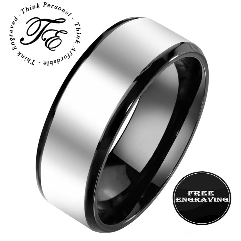 Personalized Men's Silver and Black Promise Ring - Engraved Handwriting Ring