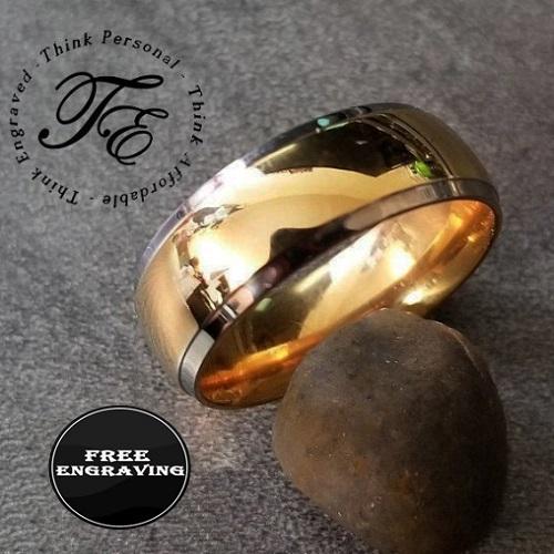 Engraved Men's Titanium Promise Ring - Beveled 14k Gold Over Titanium