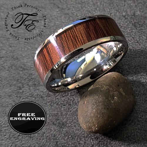 Personalized Men's Titanium Promise Ring - Silver Band With Wood Inlay