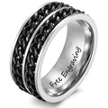 Personalized Men's Titanium Promise Ring - Silver With Double Chain Inlays