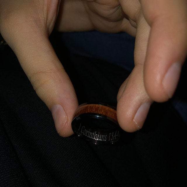 Custom Engraved Men's Black Wood Promise Ring - Wood Promise Ring For Guys