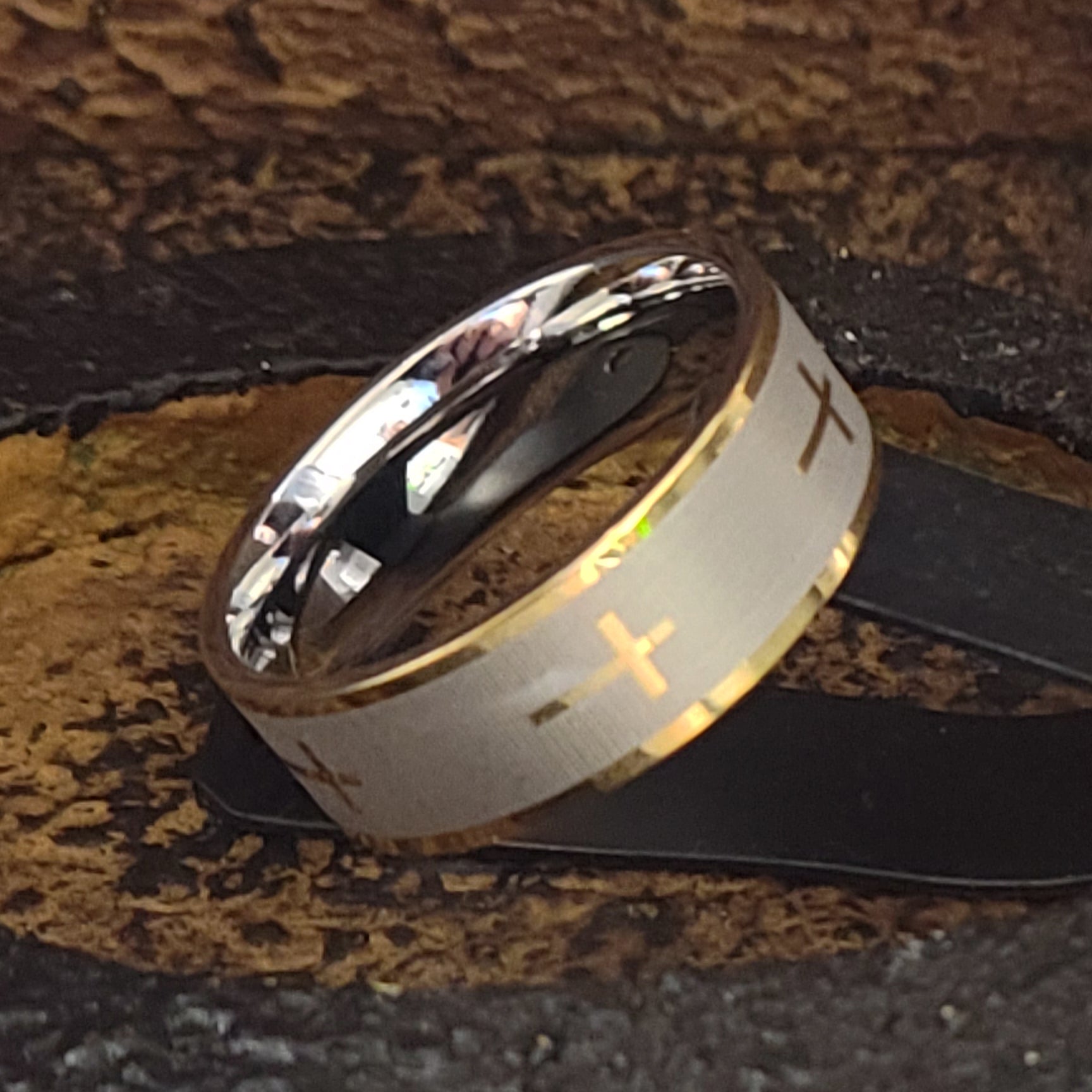 Custom Engraved Men's Christian Cross Promise Ring - Engraved Handwriting Ring For Guys