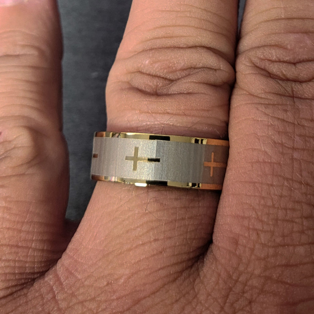 Custom Engraved Men's Christian Cross Promise Ring - Engraved Handwriting Ring For Guys