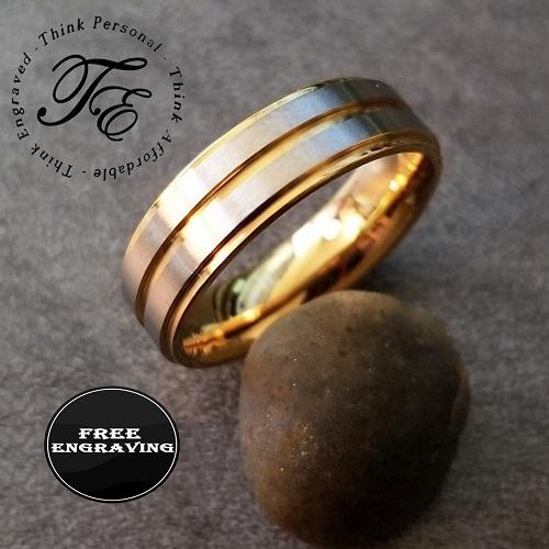 Custom Engraved Men's Gold and Silver Promise Ring - Personalized Handwriting Ring