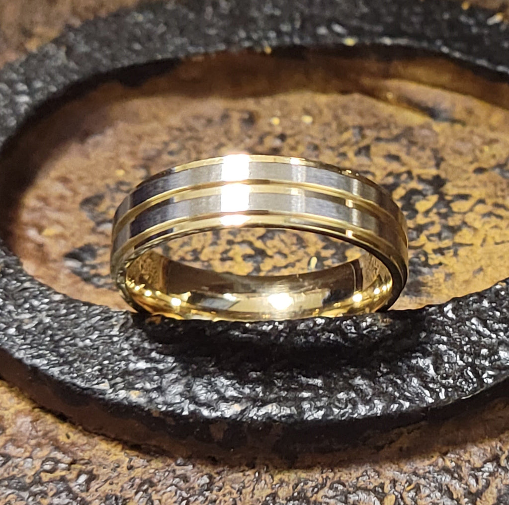 Custom Engraved Men's Gold and Silver Promise Ring - Personalized Handwriting Ring