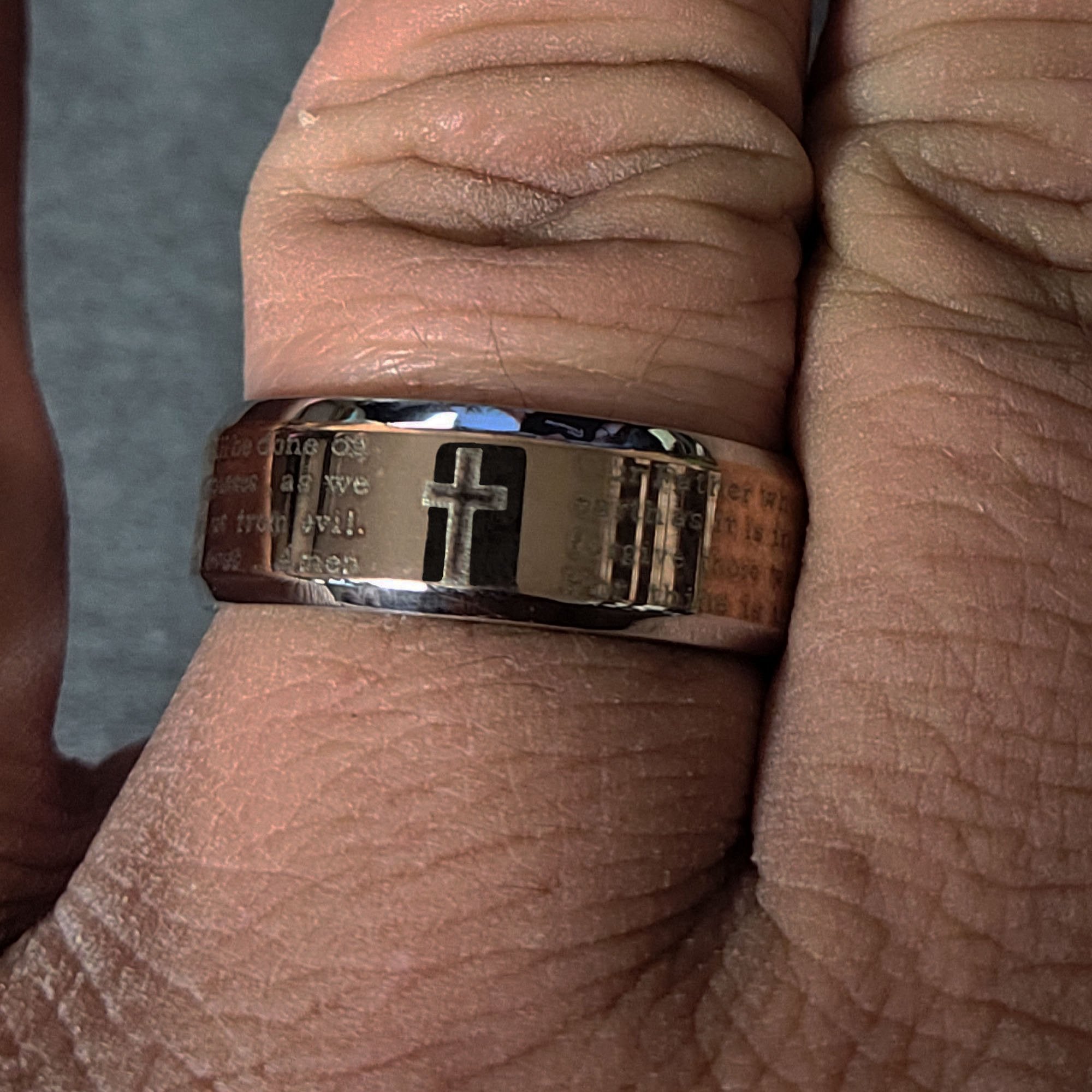 Engraved Men's Christian Cross Promise Ring - Lord's Prayer Ring Personalized