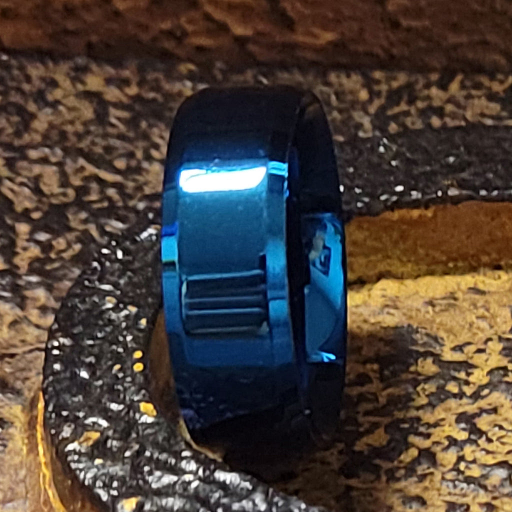 Men's Custom Engraved Blue Promise Ring - Personalized Handwriting Ring For Guy's