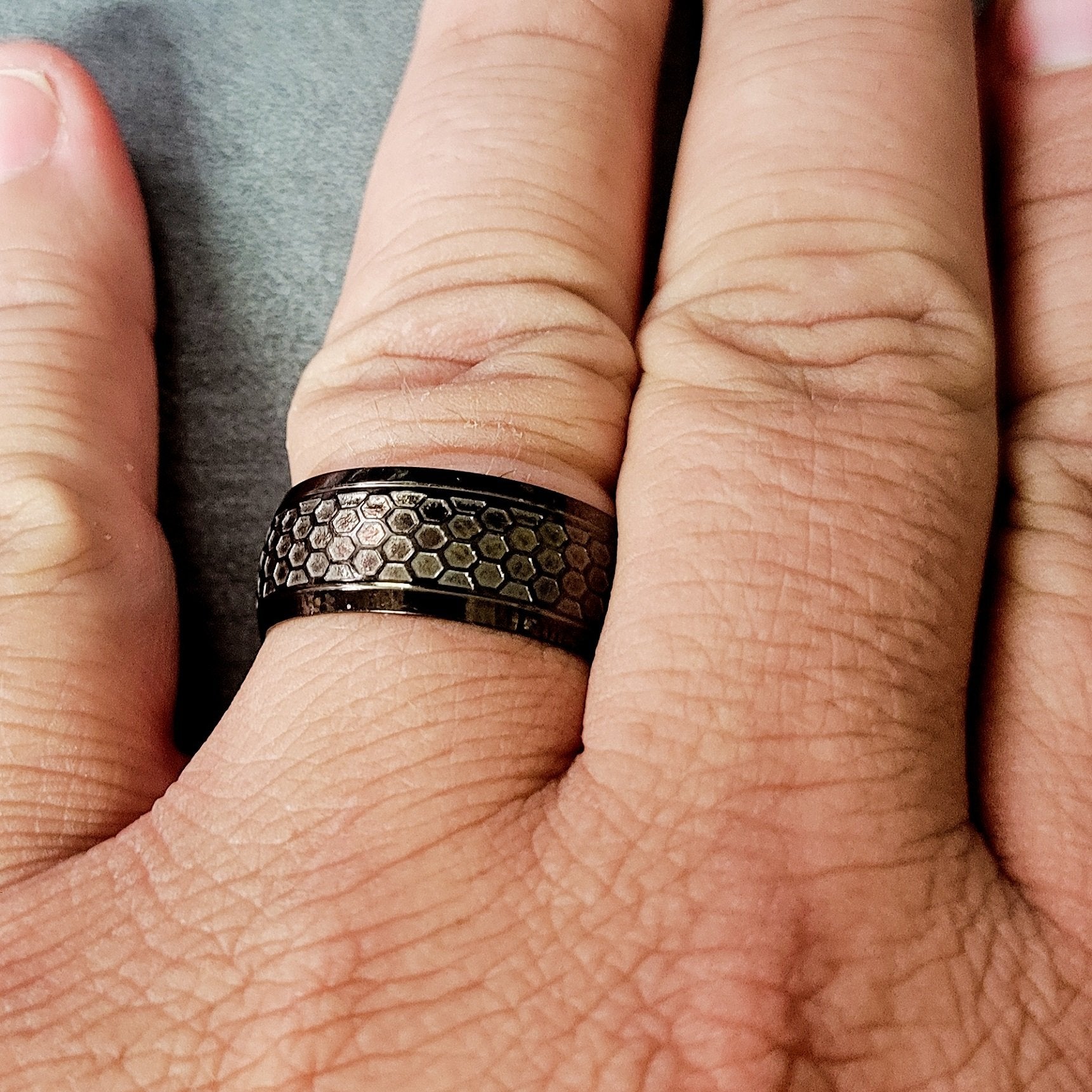 Personalized Black Men's Industrial Promise Ring  - Engraved Handwriting Ring