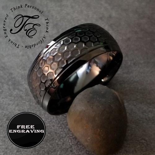 Personalized Black Men's Industrial Promise Ring  - Engraved Handwriting Ring