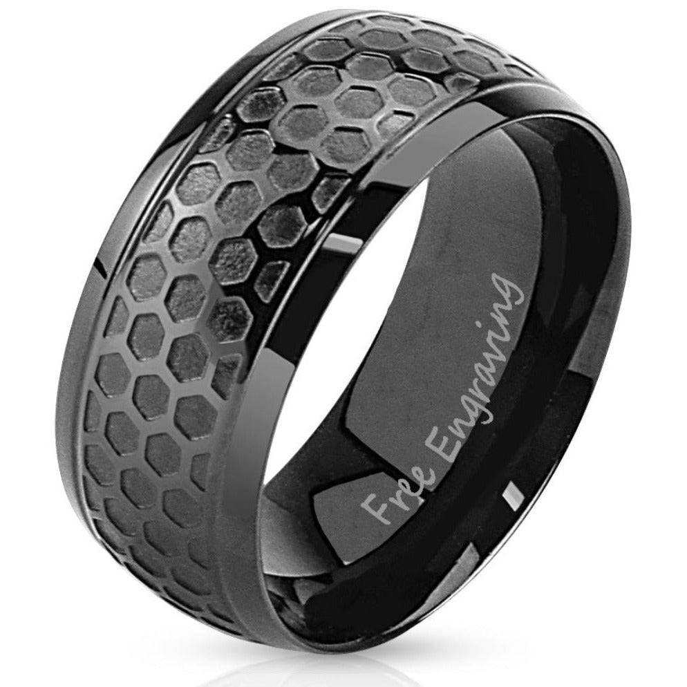 Personalized Black Men's Industrial Promise Ring  - Engraved Handwriting Ring