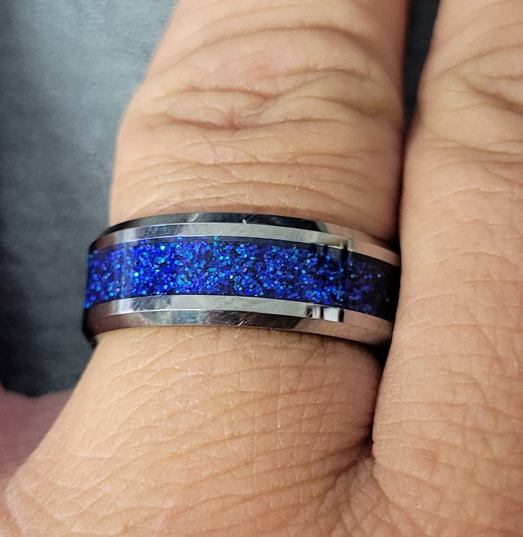 Personalized Engraved Men's Blue Fire Opal Promise Ring
