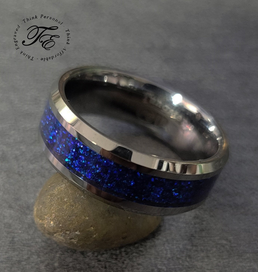 Personalized Engraved Men's Blue Fire Opal Promise Ring