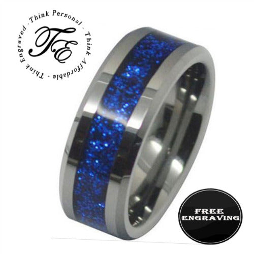Personalized Engraved Men's Blue Fire Opal Promise Ring