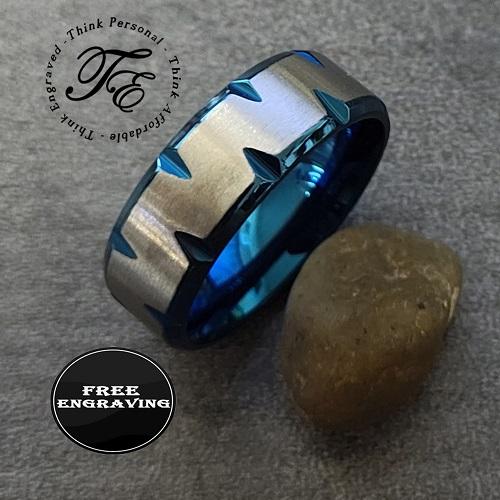 Personalized Men's Gold Notched Wedding Ring - Engraved Handwriting Wedding Ring