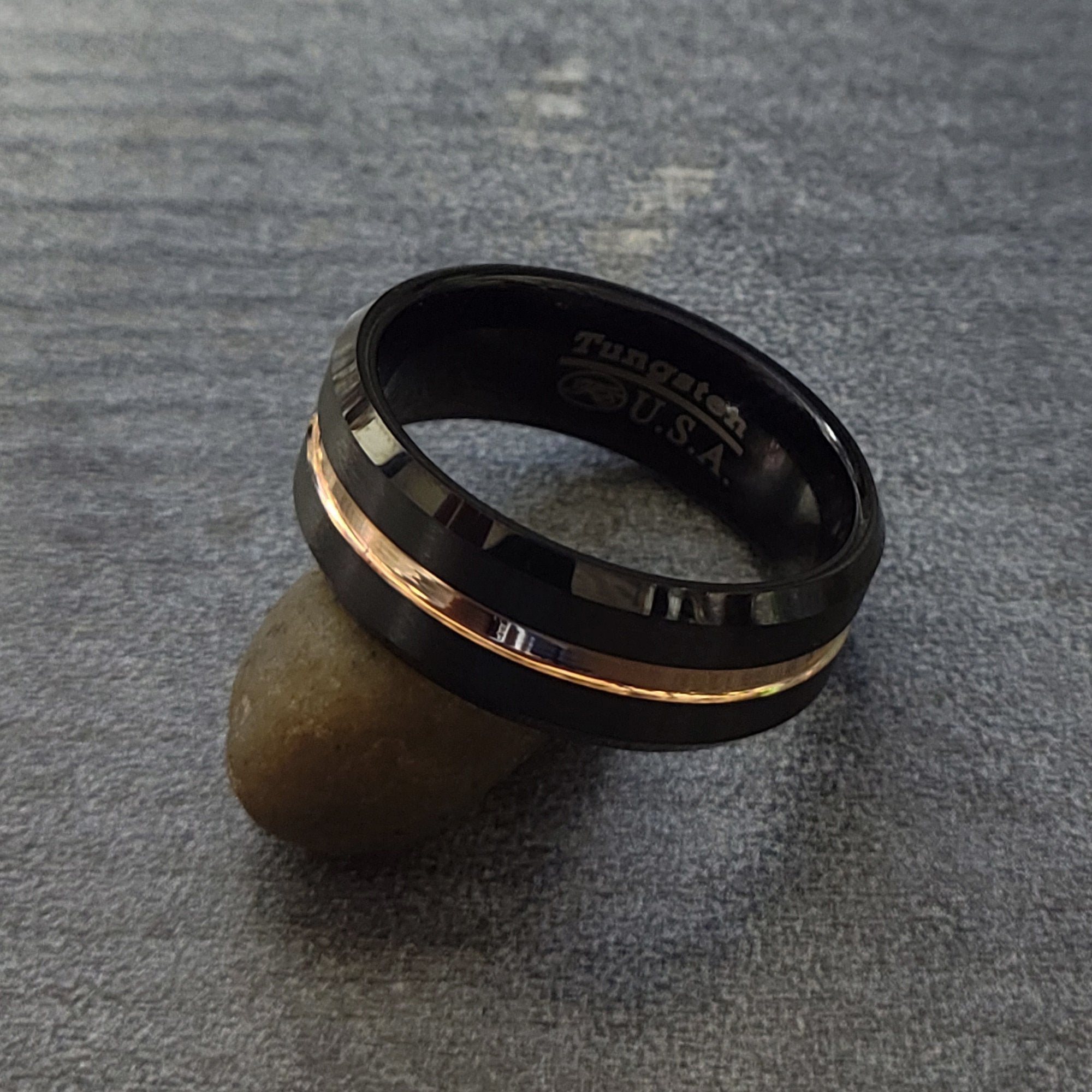 Personalized Men's Promise Ring Band With Thin Gold Line Groove