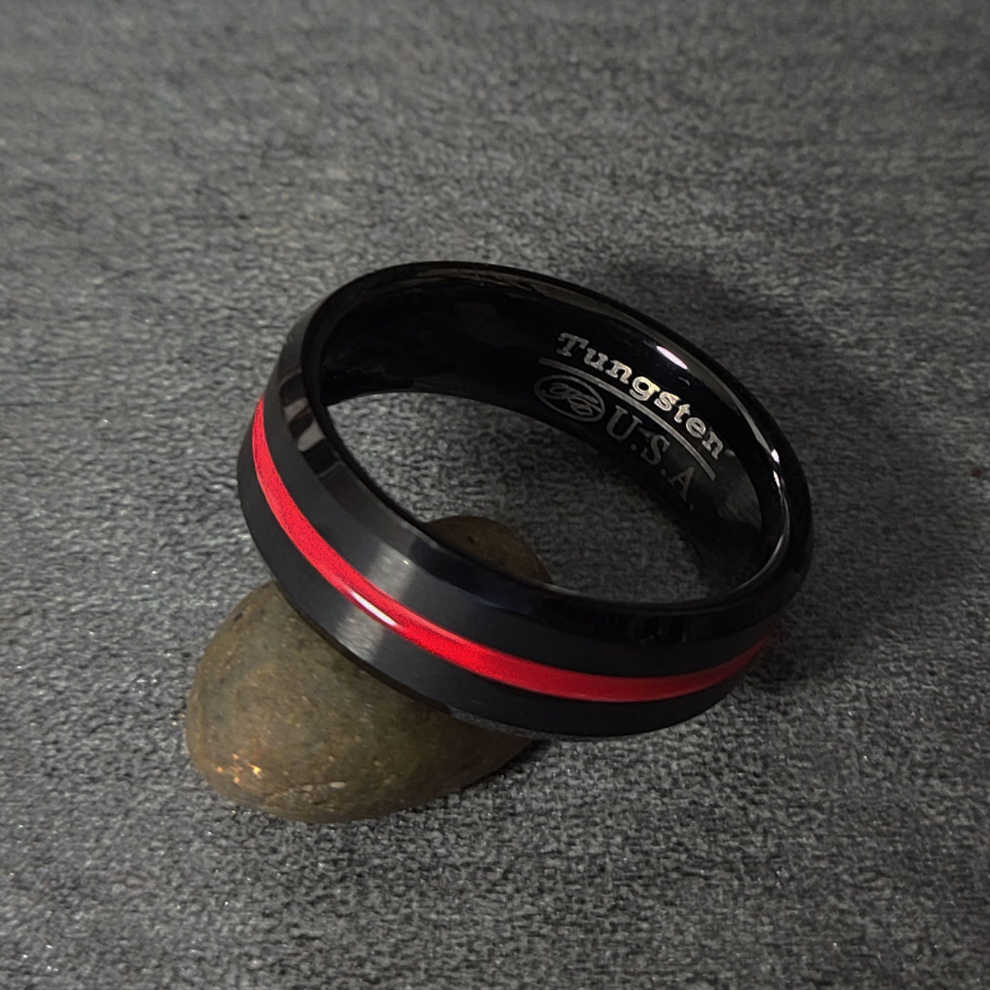 Personalized Men's Promise Ring Band With Thin Red Line Groove