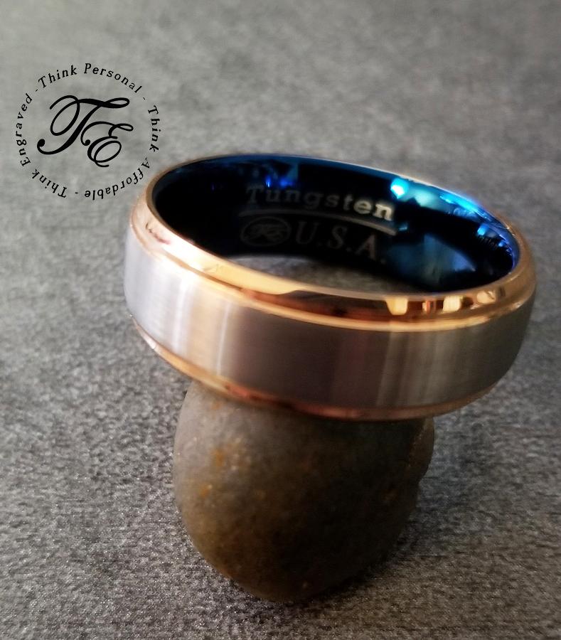 Personalized Men's Tungsten Promise Ring - Gold Beveled Brushed Steel