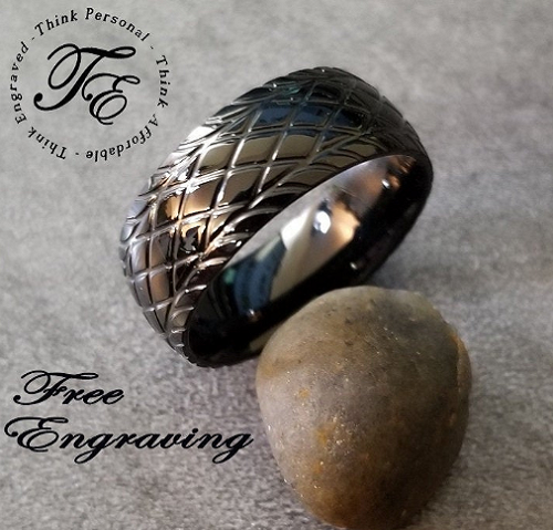 Personalized Men's Promise Ring - Racing Tire Tracks Stainless Steel