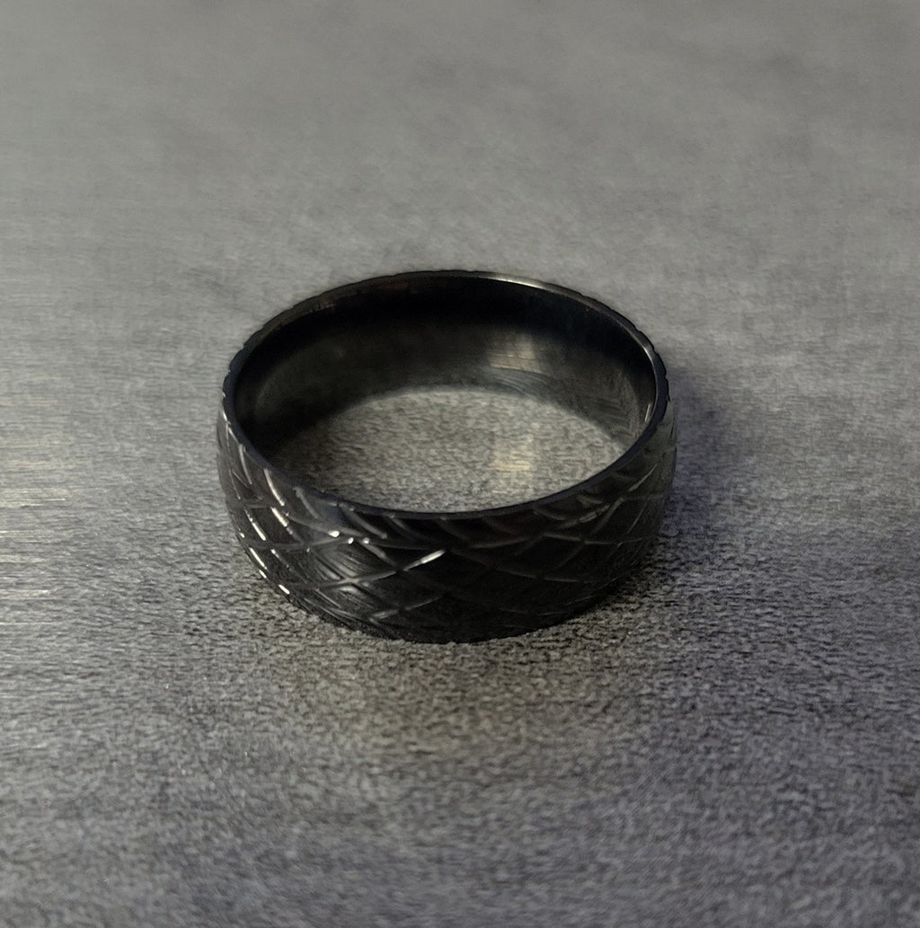 Personalized Men's Promise Ring - Racing Tire Tracks Stainless Steel