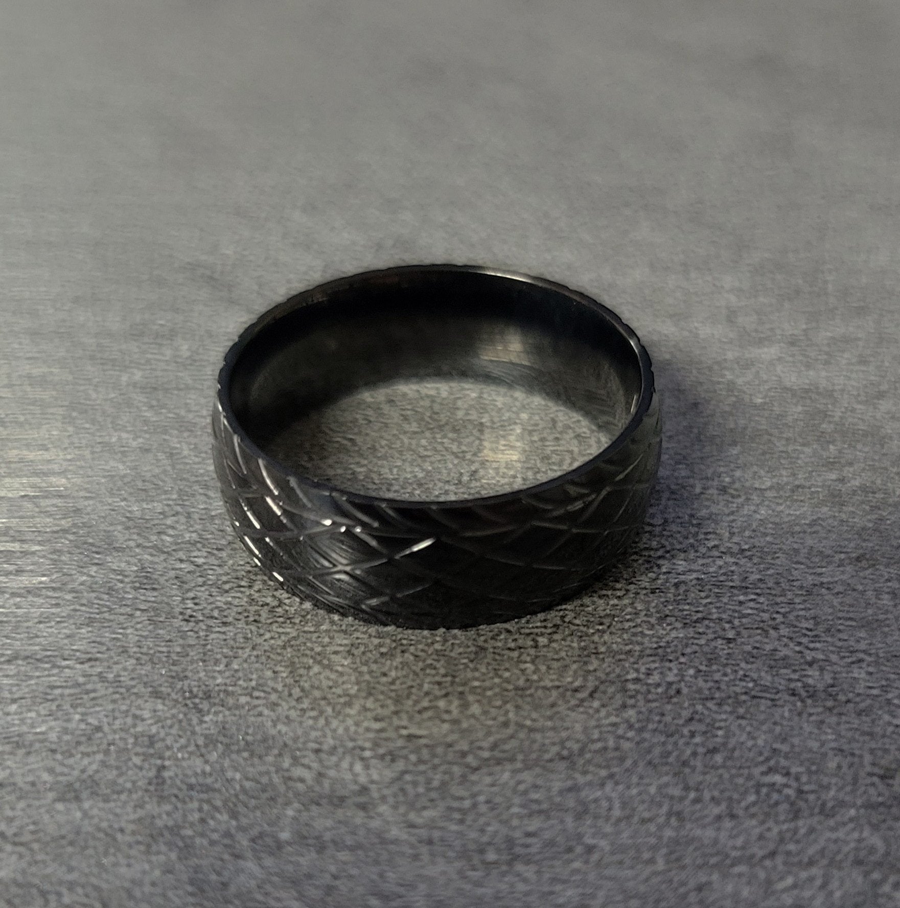 Personalized Men's Promise Ring - Racing Tire Tracks Stainless Steel