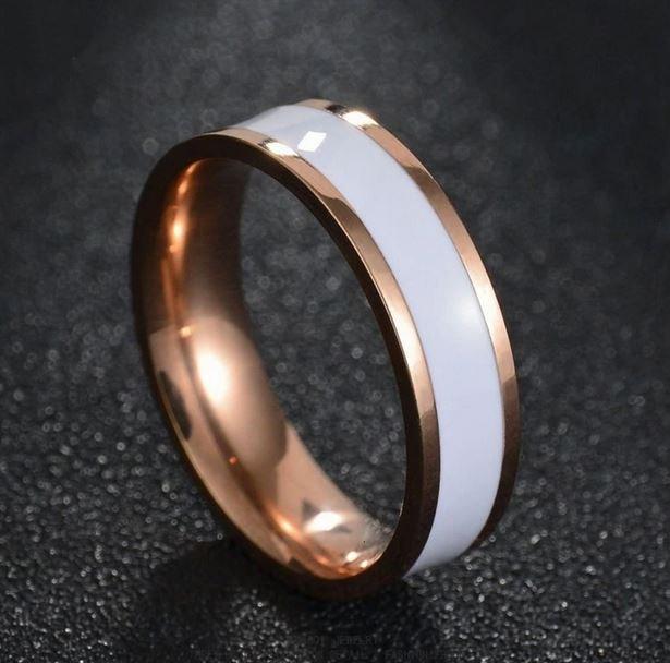Personalized Men's Promise Ring - White Ceramic Rose Gold