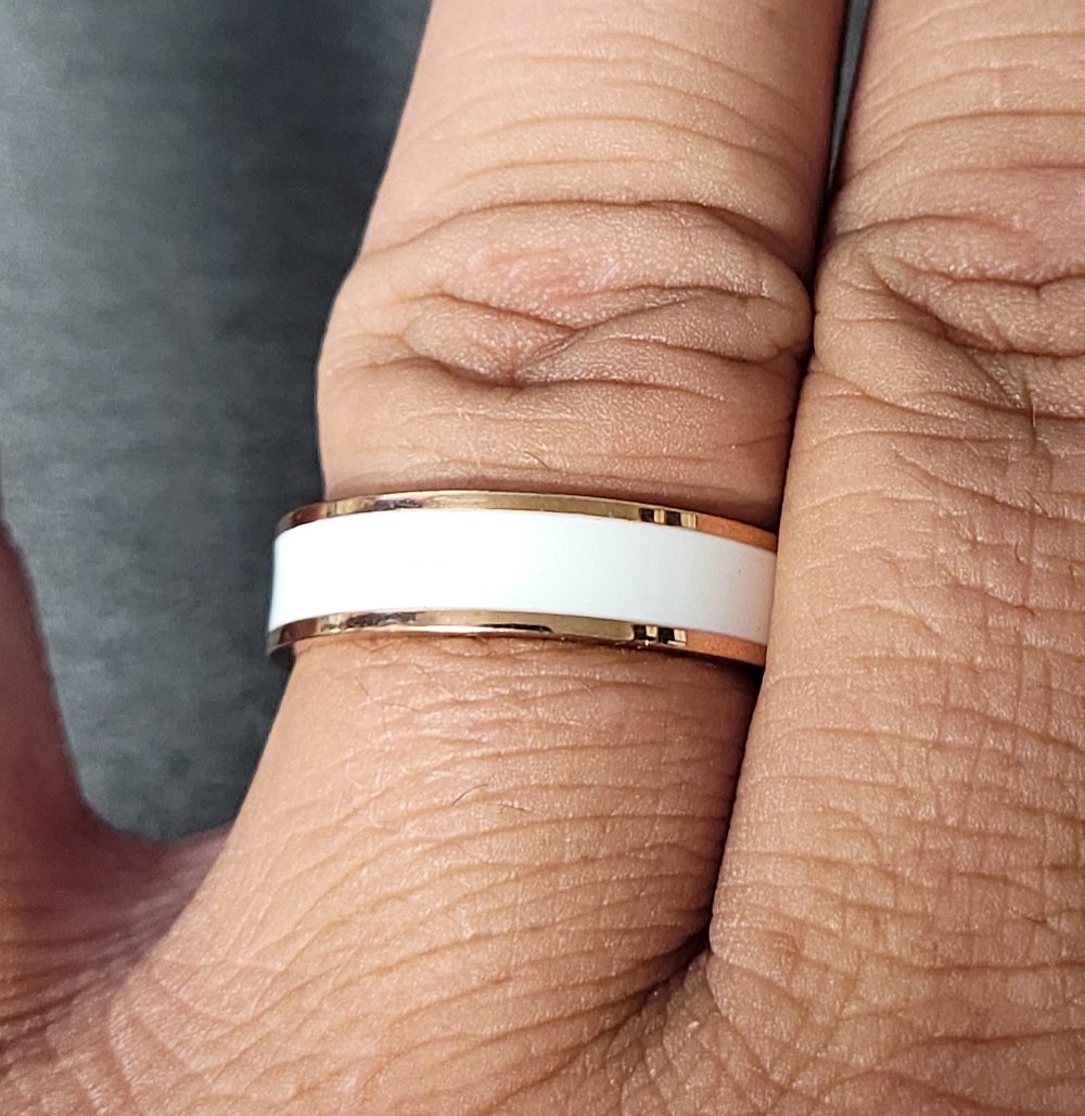 Personalized Men's Promise Ring - White Ceramic Rose Gold