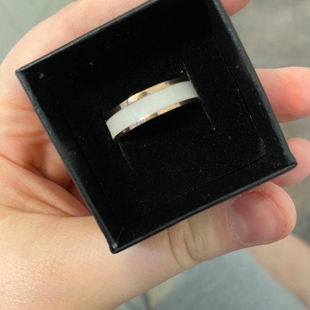 Personalized Men's Promise Ring - White Ceramic Rose Gold