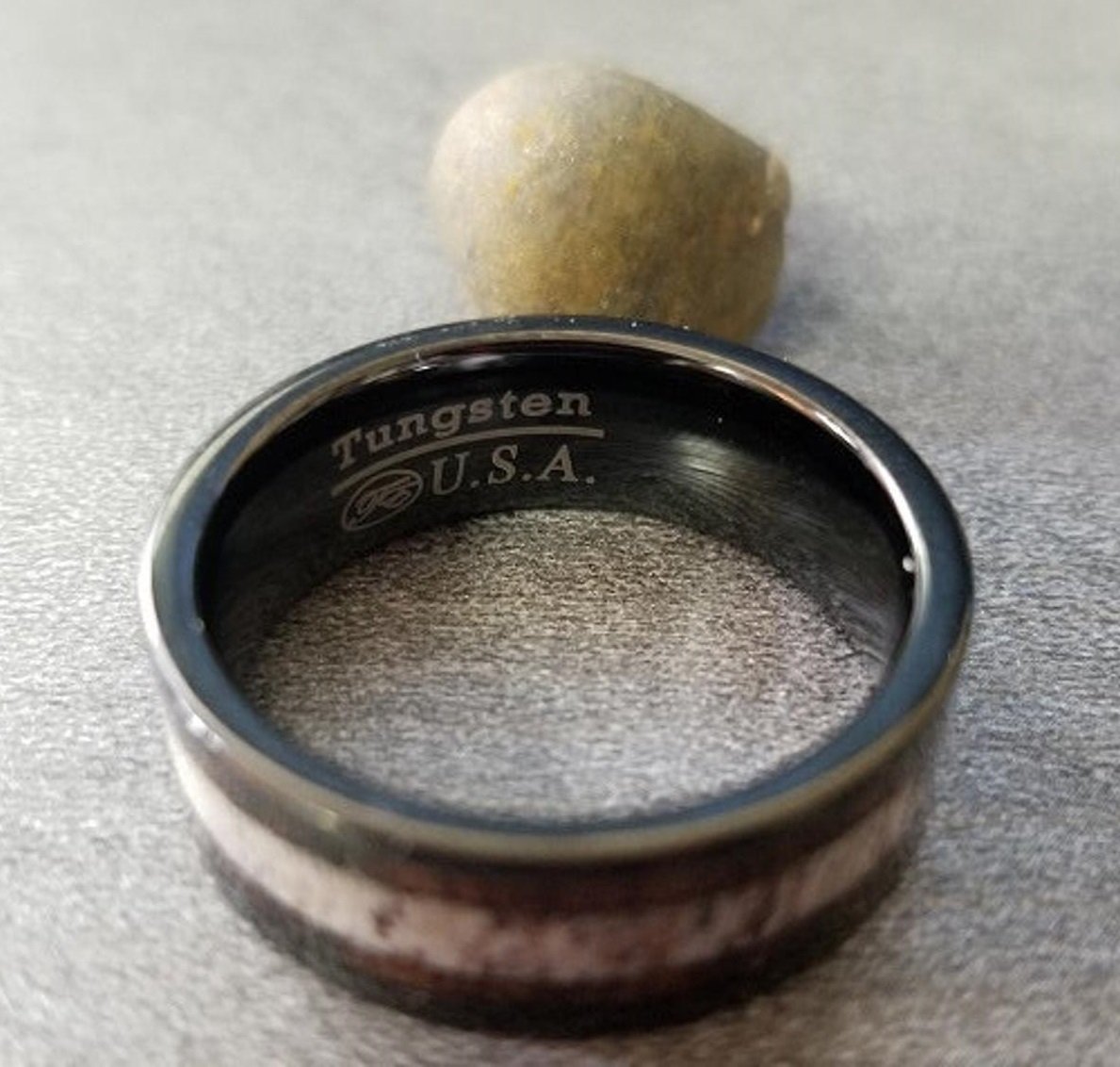 Personalized Men's Promise Ring - Wood and Antler Inlay Real Tungsten