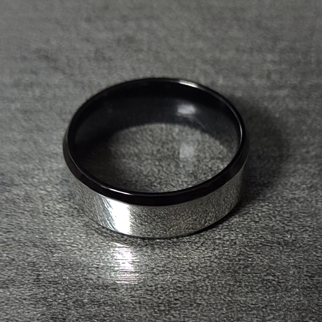 Personalized Men's Silver and Black Promise Ring - Engraved Handwriting Ring