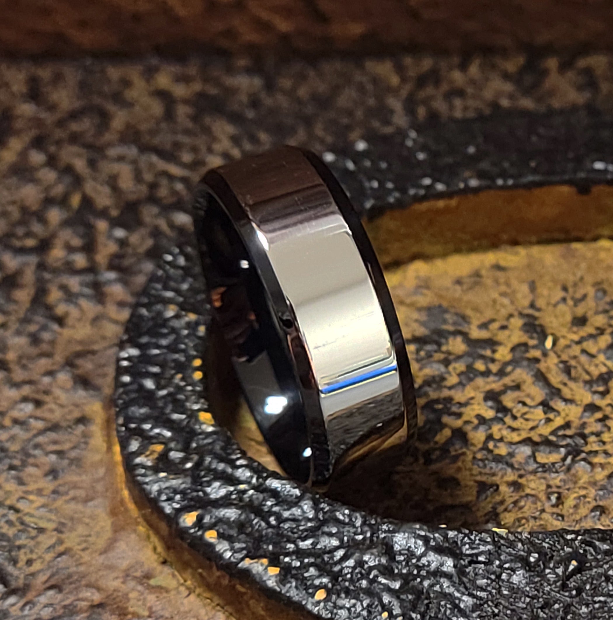 Personalized Men's Silver and Black Promise Ring - Engraved Handwriting Ring