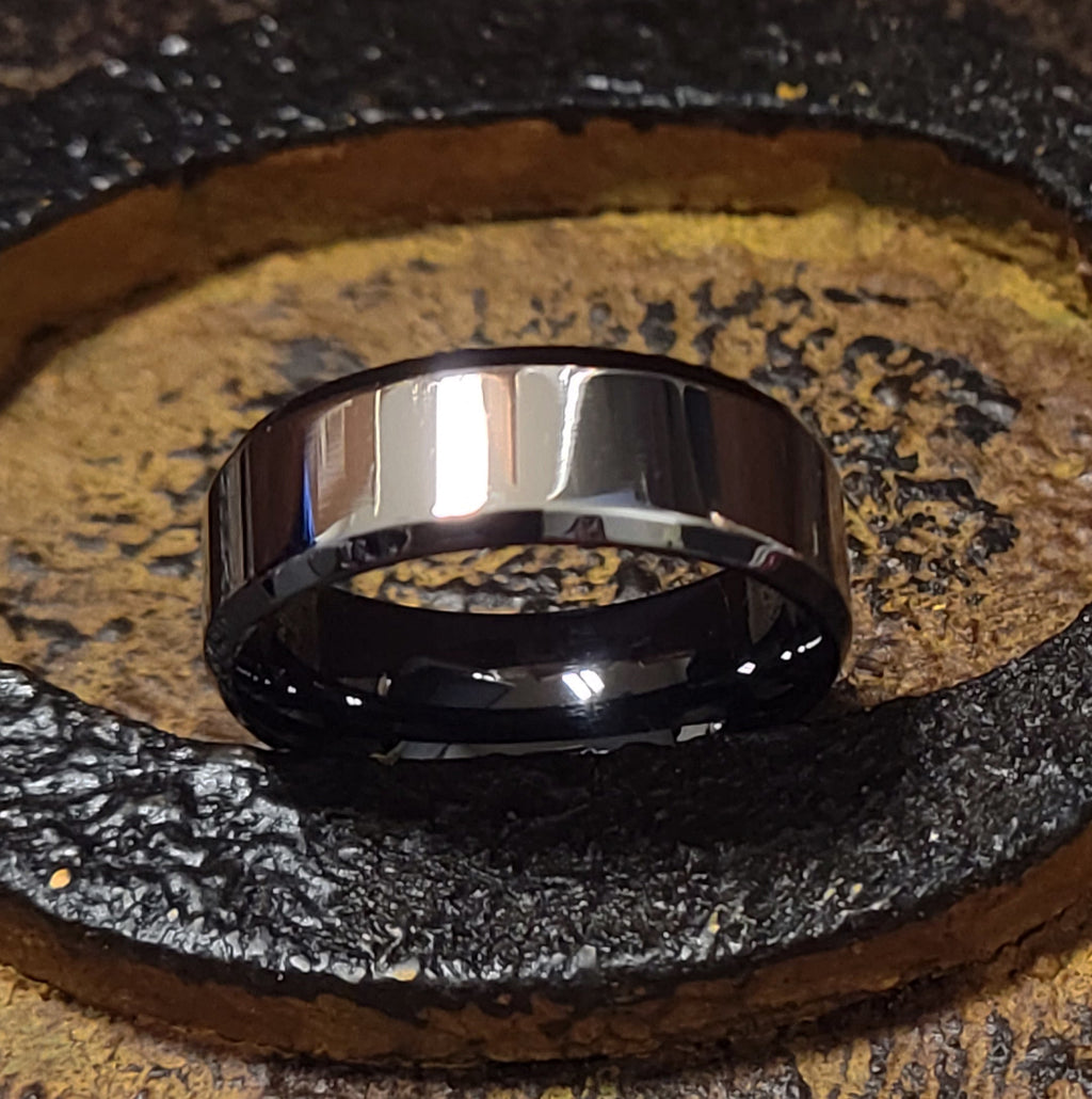 Personalized Men's Silver and Black Promise Ring - Engraved Handwriting Ring