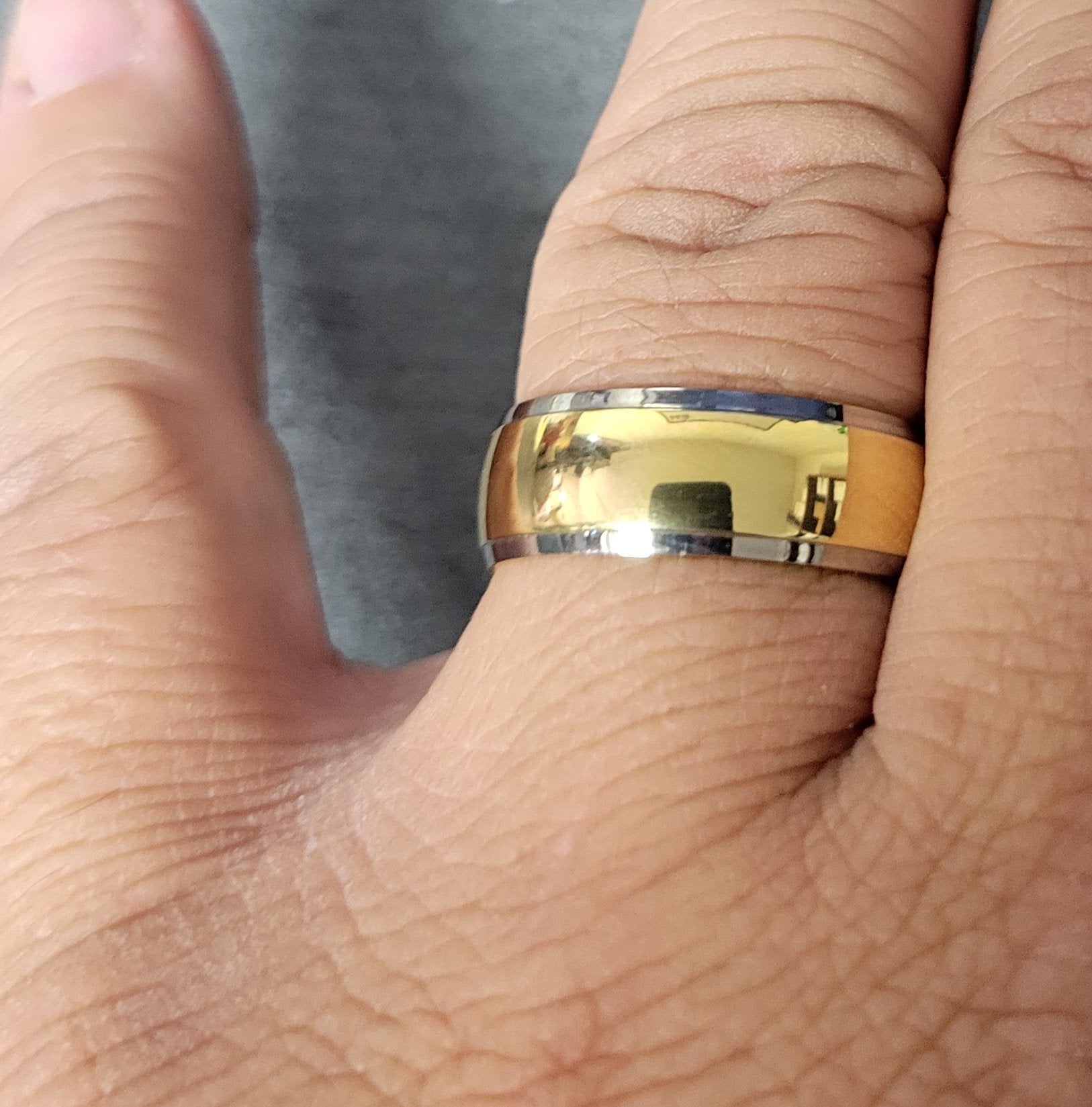 Engraved Men's Titanium Promise Ring - Beveled 14k Gold Over Titanium