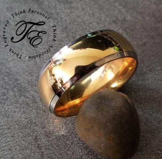 Engraved Men's Titanium Promise Ring - Beveled 14k Gold Over Titanium