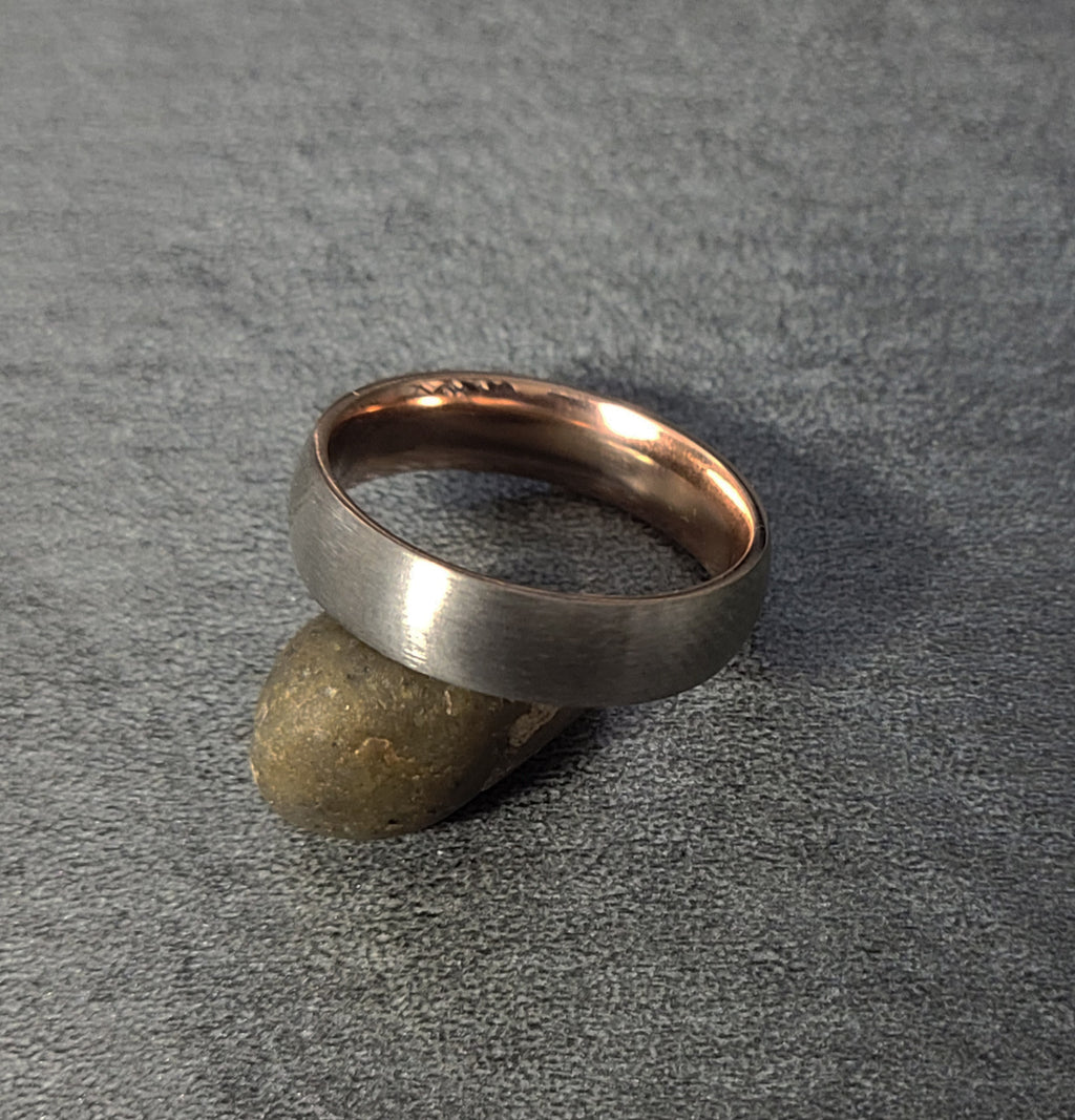 Personalized Men's Titanium Promise Ring - Dome Band Rose Gold Over Titanium