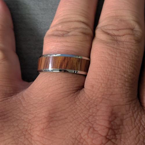 Personalized Men's Titanium Promise Ring - Silver Band With Wood Inlay