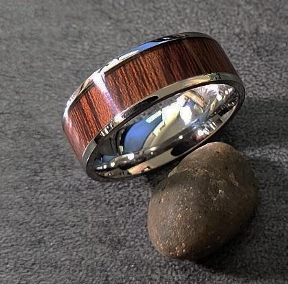 Personalized Men's Titanium Promise Ring - Silver Band With Wood Inlay