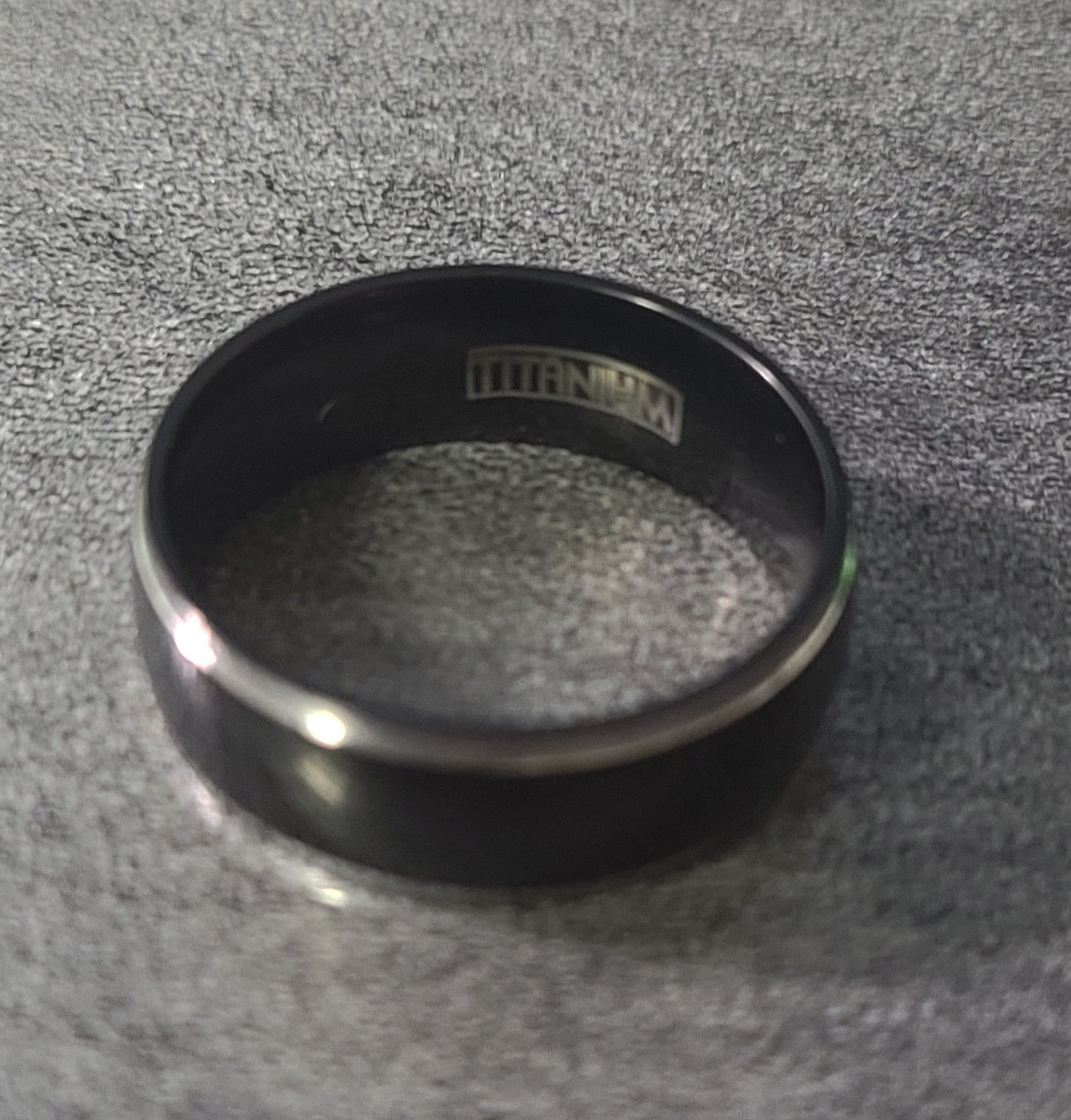 Personalized Men's Titanium Wedding Band - Black With Silver Beveled Edges
