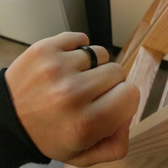 Personalized Women's Matte Black Promise Ring - Domed Stainless Steel