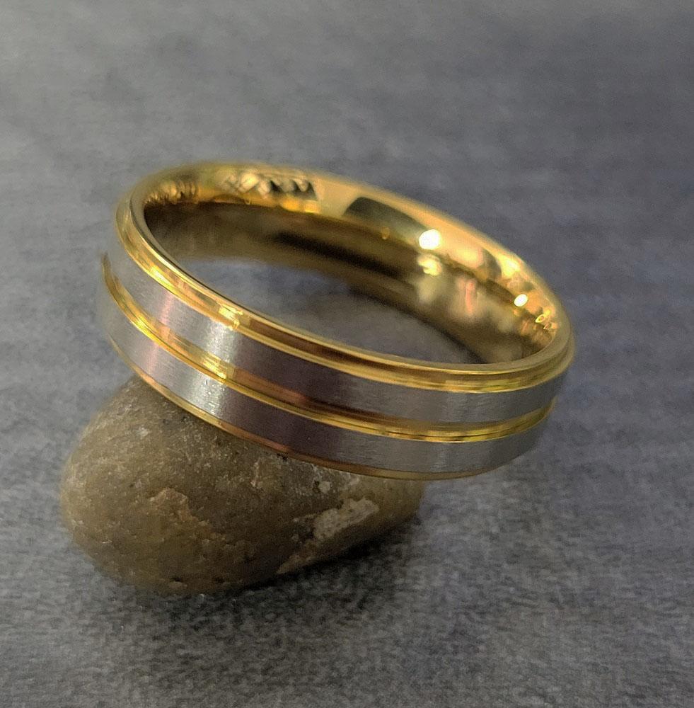 Personalized Women's Promise Ring - Center Groove 14k Gold Over Stainless Steel