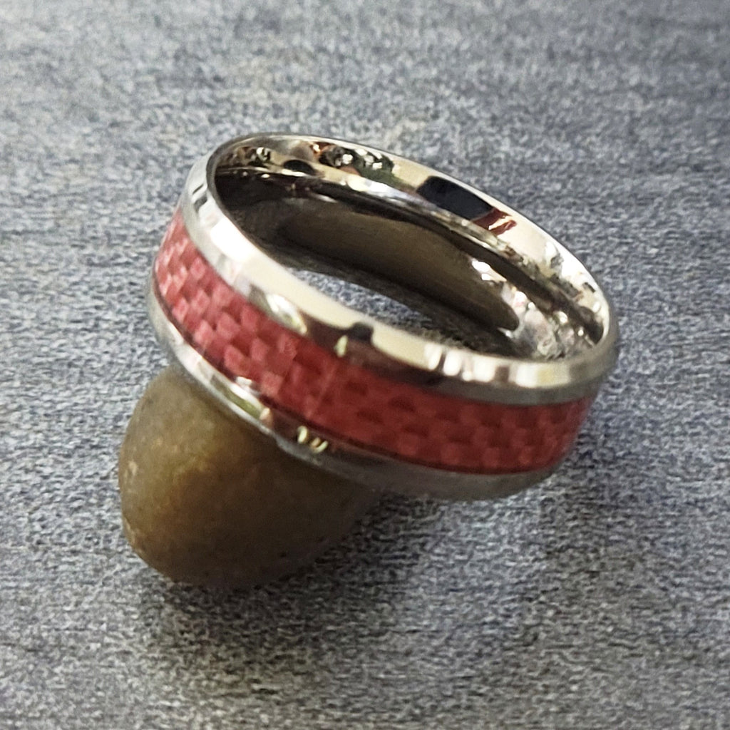 Personalized Women's Wedding or Promise Ring - Pink Carbon Fiber