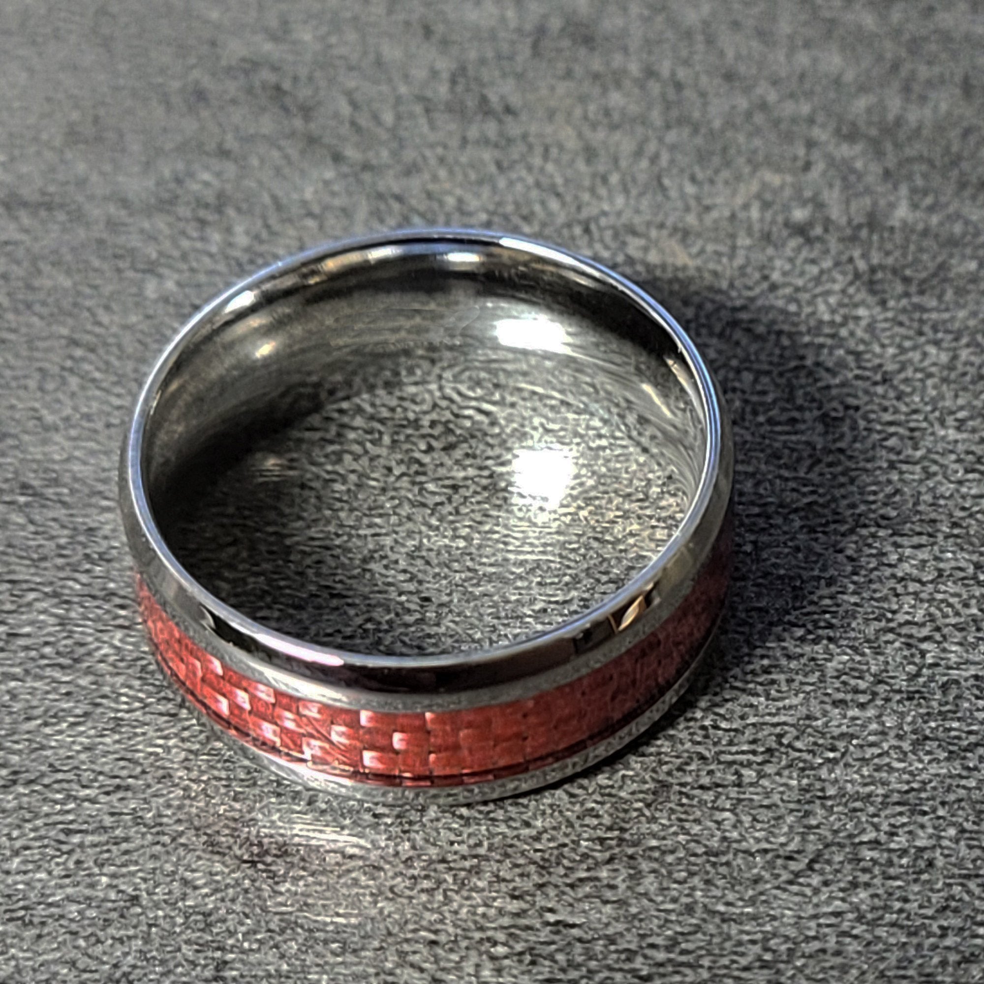 Personalized Women's Wedding or Promise Ring - Pink Carbon Fiber