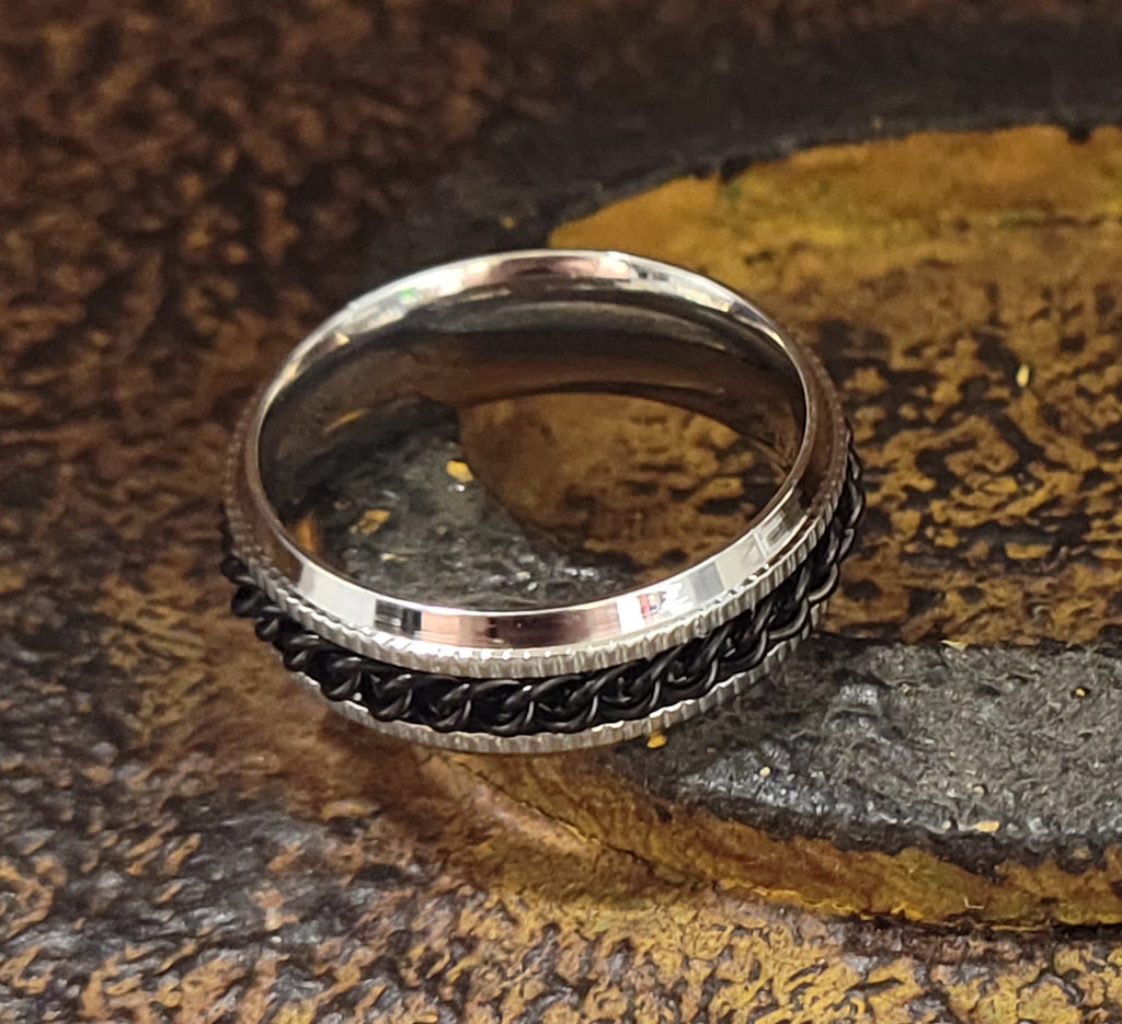 Women's Promise ring - Black Chain Spinner Stainless Steel