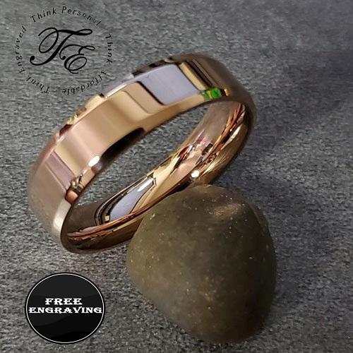 Personalized Men's Promise Ring Band - Beveled Brushed Rose Gold IP