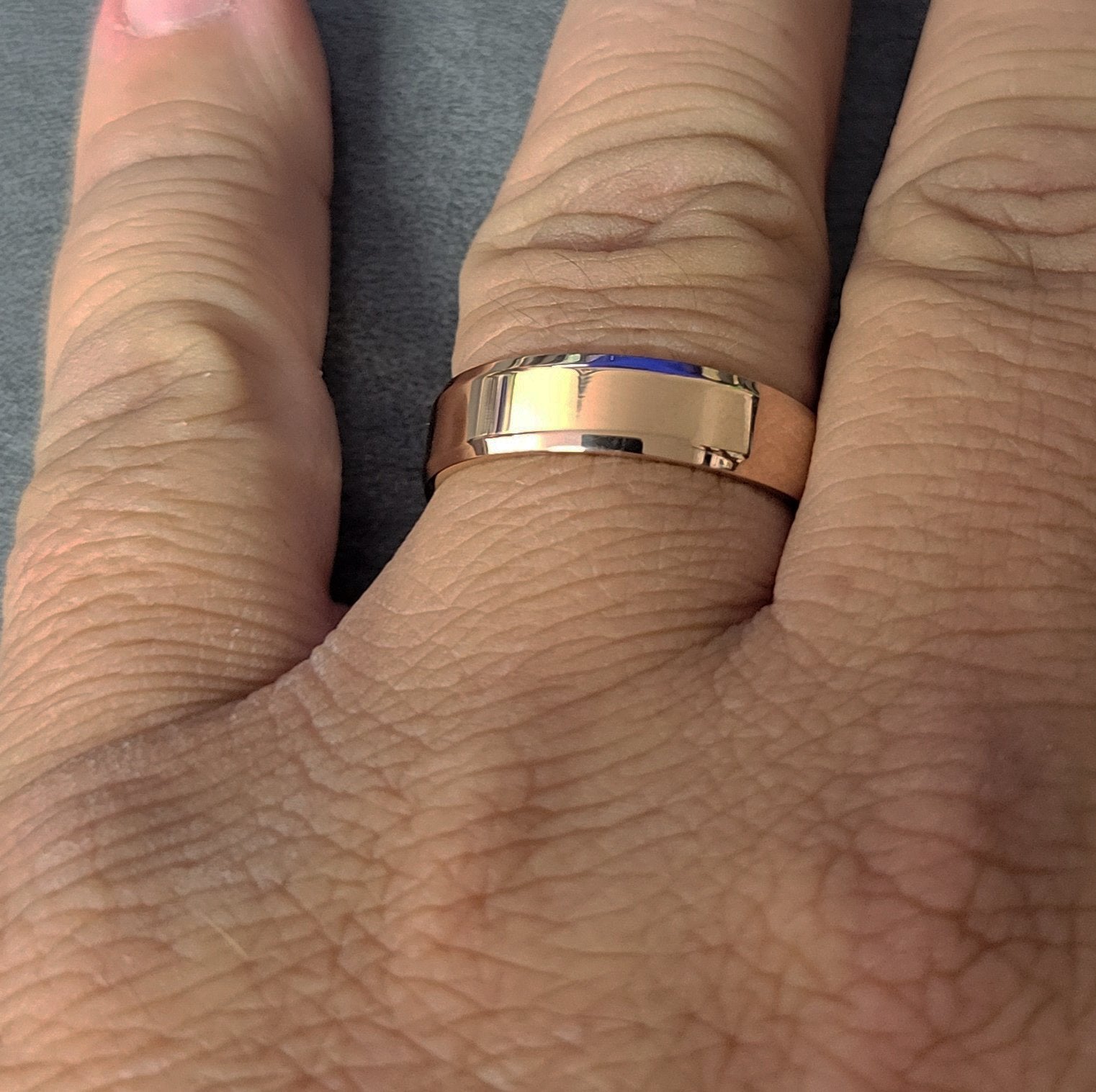 Personalized Men's Promise Ring Band - Beveled Brushed Rose Gold IP