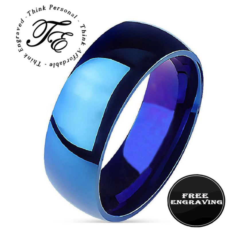 Engraved Men's Matte Blue Wedding Ring - Engraved Men's Wedding Ring