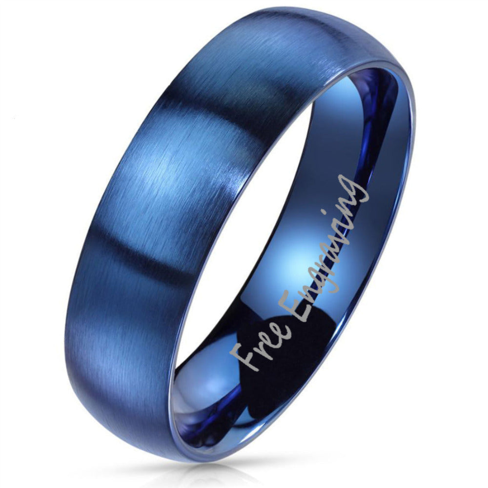 Engraved Men's Matte Blue Wedding Ring - Engraved Men's Wedding Ring
