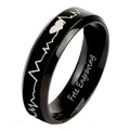 Women's Wedding or Promise Ring - Beveled, Black Heartbeat, Stainless Steel