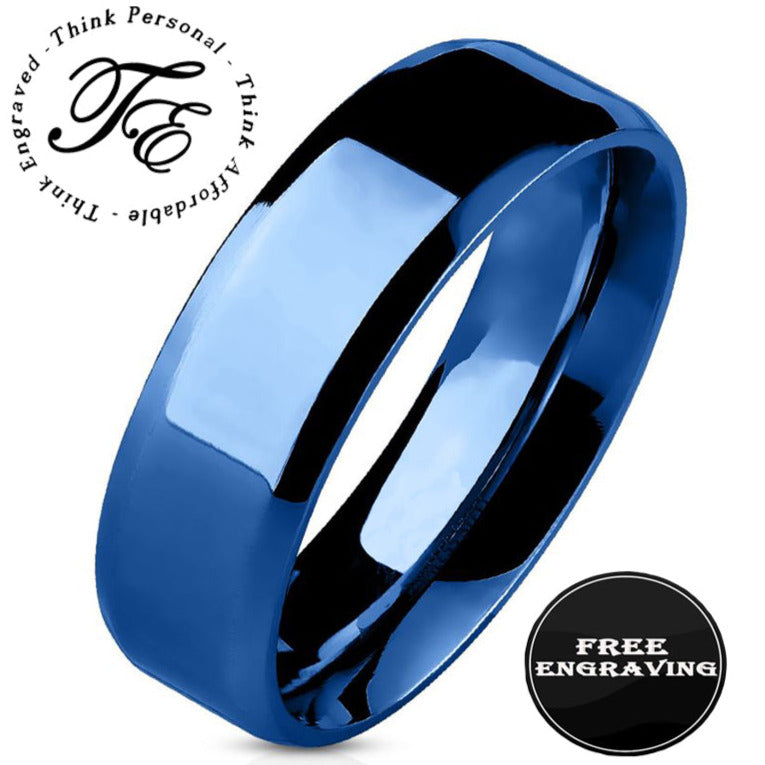 Men's Custom Engraved Blue Wedding Ring - Personalized Handwriting Ring For Guy's